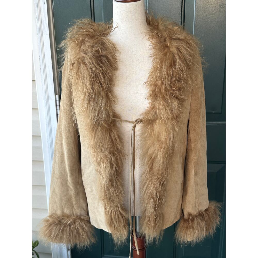 Vintage Penny Lane Suede Mongolian Fur Coat Metropolitan NY M Almost Famous Boho - Picture 2 of 11